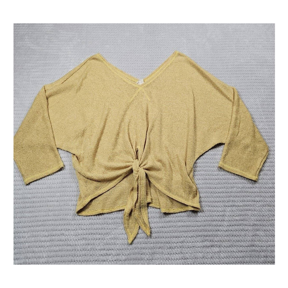 Style Rack Sweater Womens Large Yellow V Neck Tie Front